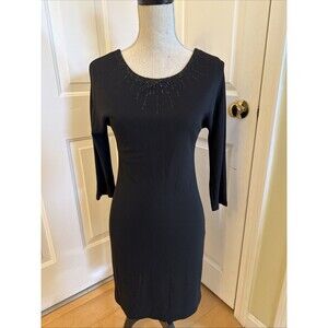 BASIC BLACK Liz Claiborne Rayon Blend Long Sleeve Sequin Dress Size S Petite